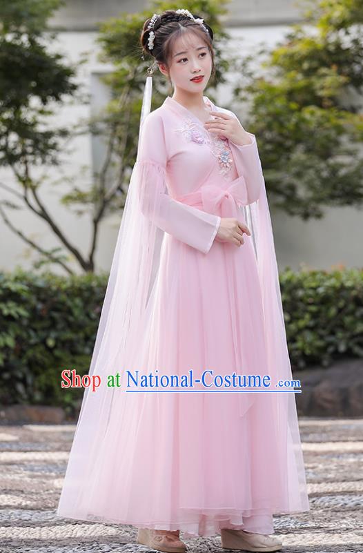 Chinese Ancient Fairy Pink Dress Clothing Traditional Garment Costume