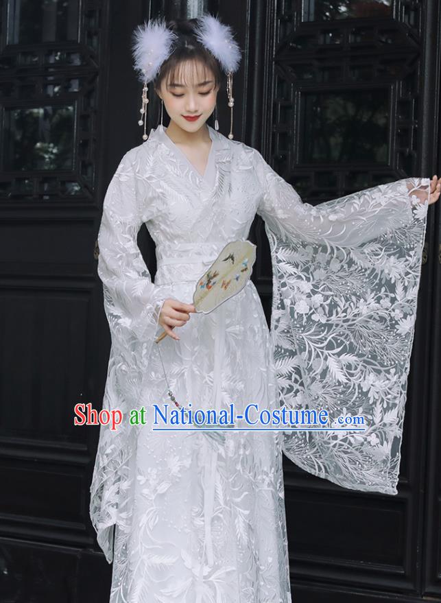 Chinese Traditional Costume Ancient Princess White Dress Clothing