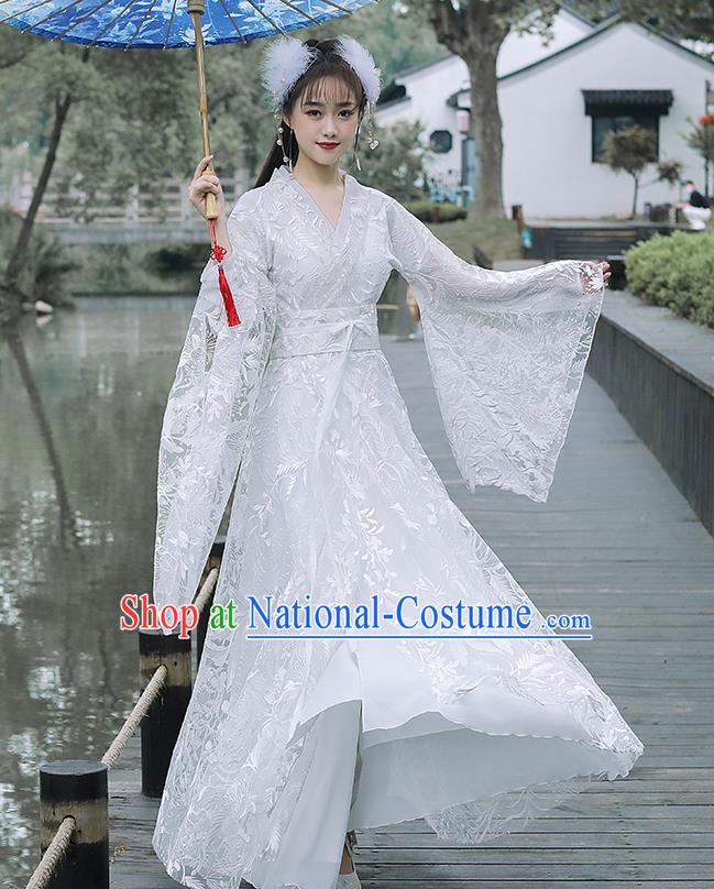 Chinese Traditional Costume Ancient Princess White Dress Clothing