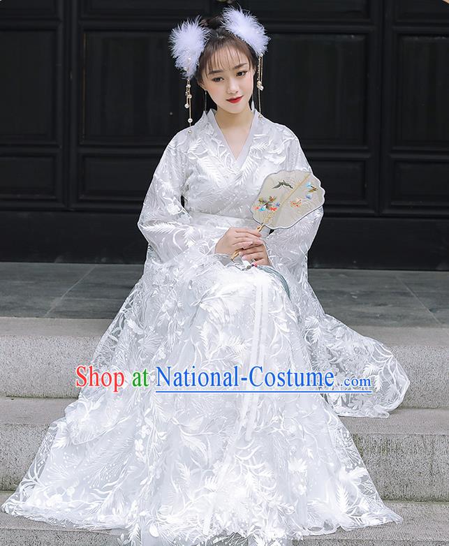 Chinese Traditional Costume Ancient Princess White Dress Clothing