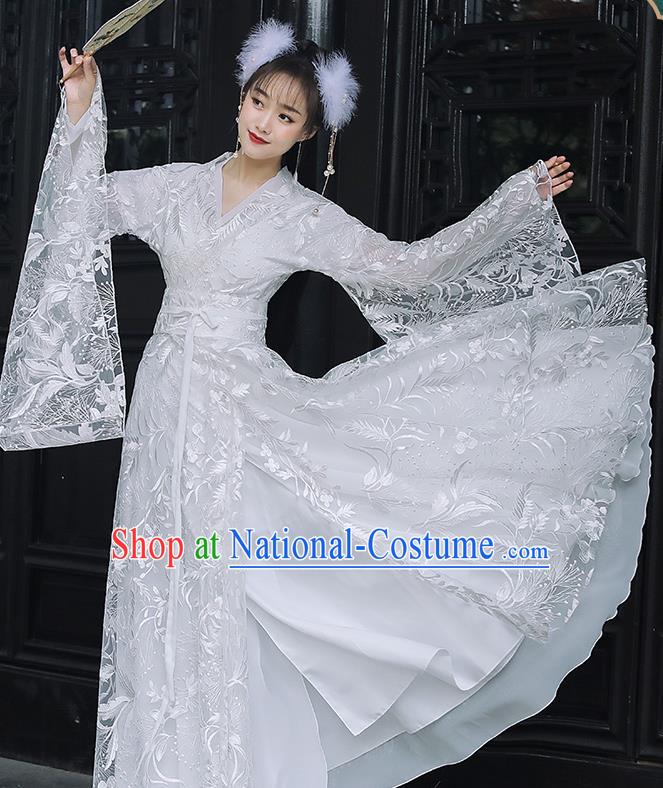 Chinese Traditional Costume Ancient Princess White Dress Clothing