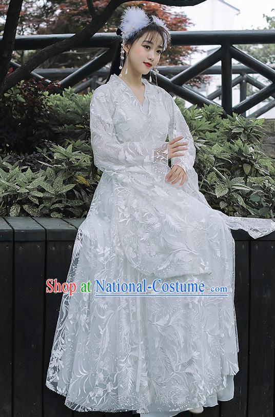 Chinese Traditional Costume Ancient Princess White Dress Clothing