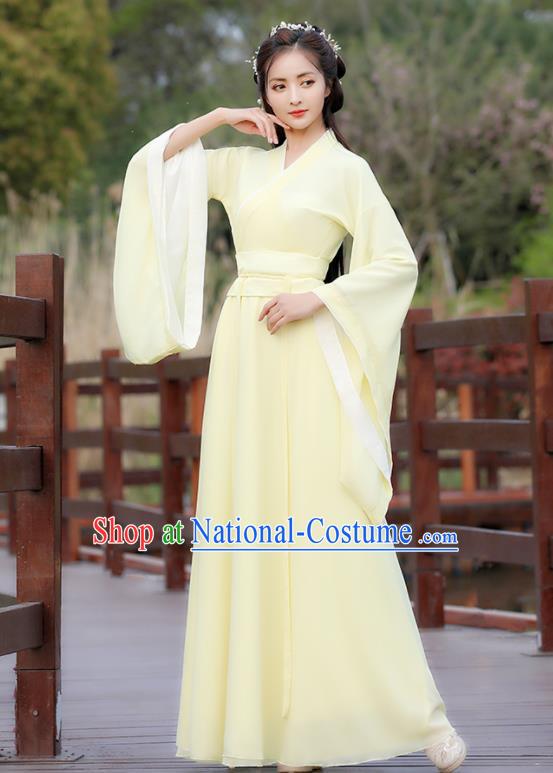 Chinese Traditional Song Dynasty Female Costume Ancient Young Lady Yellow Dress Clothing