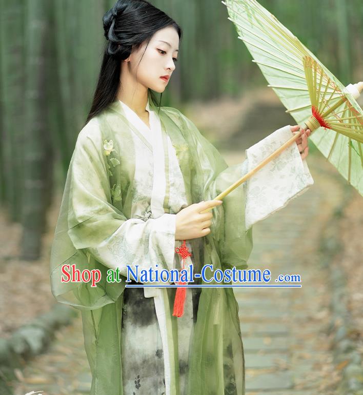 Chinese Traditional Hanfu Garment Song Dynasty Young Lady Costume Ancient Green Dress Clothing