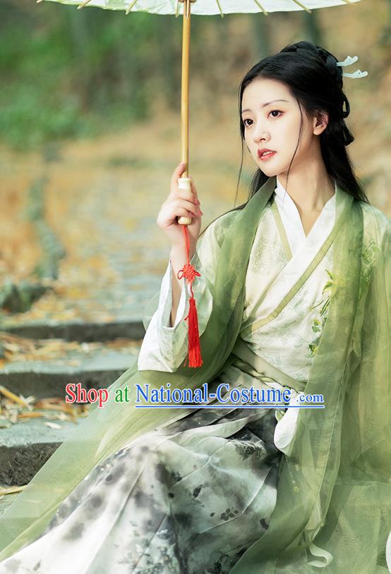 Chinese Traditional Hanfu Garment Song Dynasty Young Lady Costume Ancient Green Dress Clothing