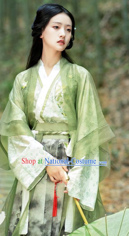 Chinese Traditional Hanfu Garment Song Dynasty Young Lady Costume Ancient Green Dress Clothing