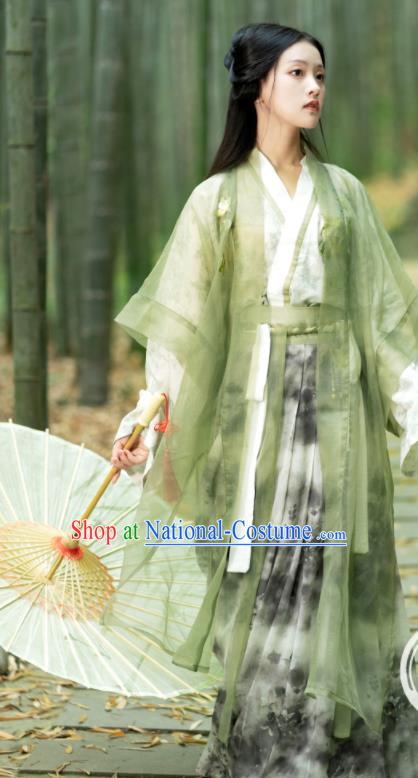 Chinese Traditional Hanfu Garment Song Dynasty Young Lady Costume Ancient Green Dress Clothing