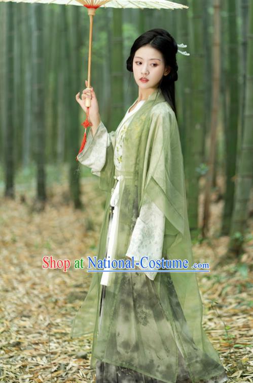 Chinese Traditional Hanfu Garment Song Dynasty Young Lady Costume Ancient Green Dress Clothing