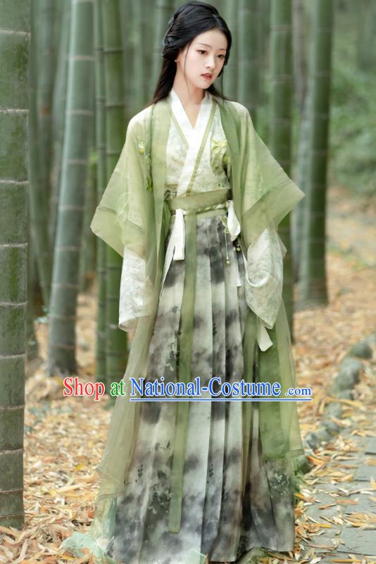 Chinese Traditional Hanfu Garment Song Dynasty Young Lady Costume Ancient Green Dress Clothing