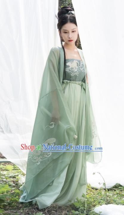 Chinese Ancient Princess Green Dress Clothing Traditional Hanfu Garment Tang Dynasty Palace Lady Costume