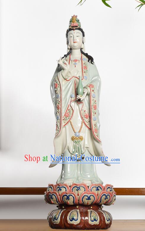 Chinese Guan Yin Porcelain Sculpture Shi Wan Ceramic Figurine Handmade 24 inches Mother Buddha Statue Arts