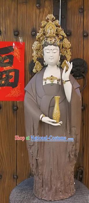 30 inches Standing Guanyin Statue Chinese Mother Buddha Porcelain Arts Handmade Shi Wan Guan Yin Ceramic Figurine