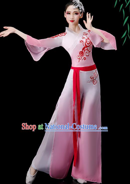 Chinese Folk Dance Pink Outfit Fan Dance Costumes Yangko Dance Clothing