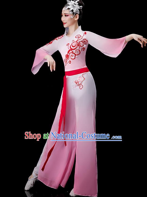 Chinese Folk Dance Pink Outfit Fan Dance Costumes Yangko Dance Clothing