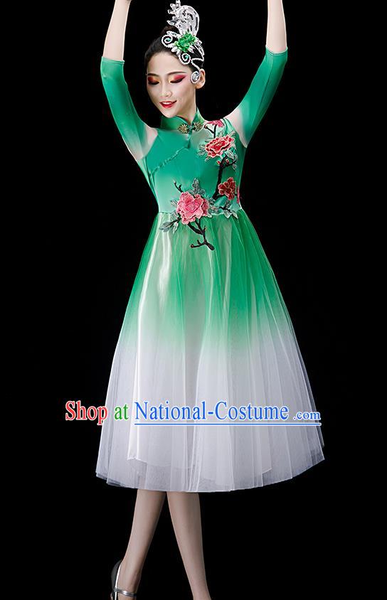 Chinese Modern Dance Clothing Opening Dance Green Dress Women Group Chorus Costume