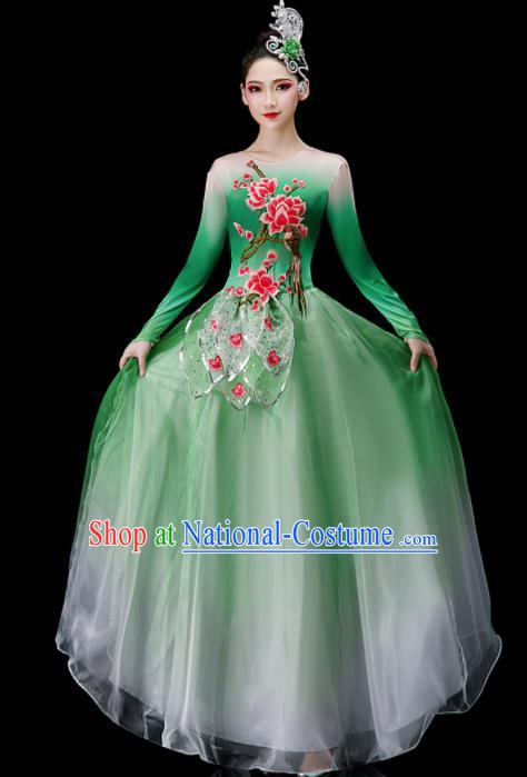 Chinese Women Group Dance Costume Classical Dance Clothing Stage Performance Green Dress