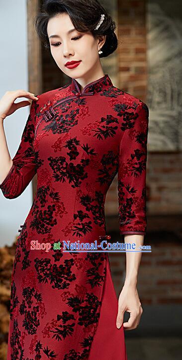 Chinese Aodai Qipao Traditional Cheongsam Lace Dress