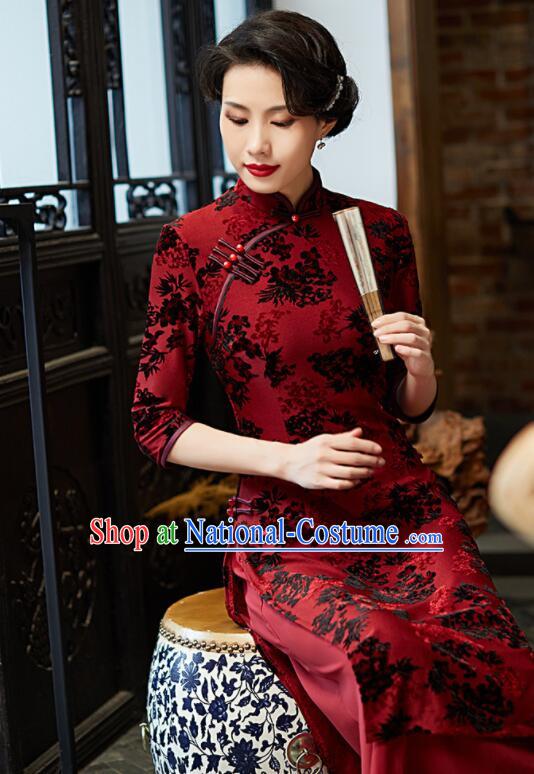 Chinese Aodai Qipao Traditional Cheongsam Lace Dress