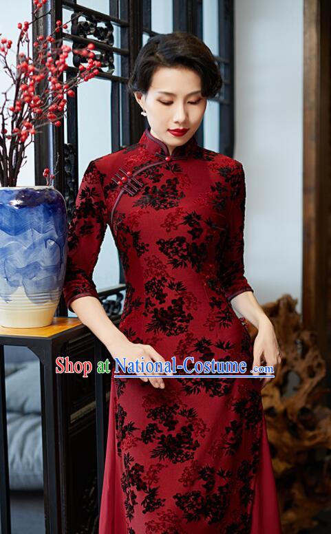 Chinese Aodai Qipao Traditional Cheongsam Lace Dress