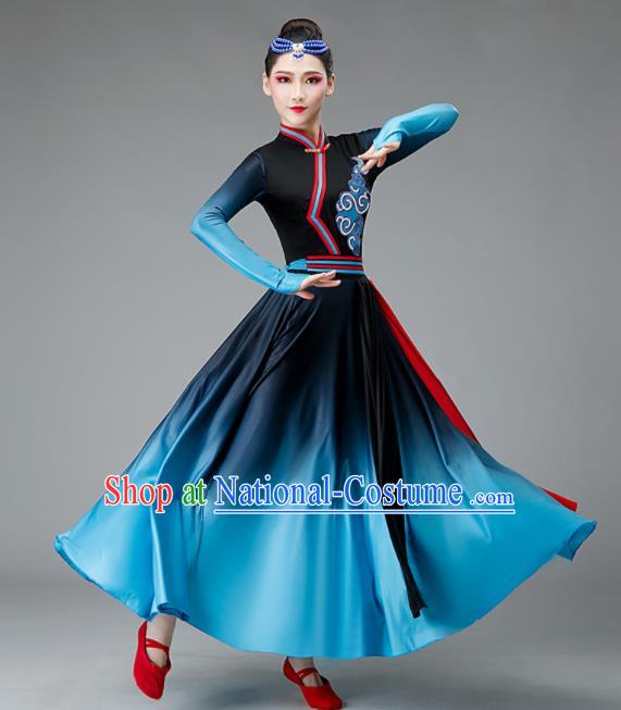 Chinese Ethnic Dance Costume Stage Performance Clothing Mongol Nationality Dance Blue Dress