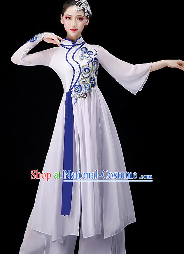 Chinese Classical Dance Costume Stage Performance Clothing Umbrella Dance White Dress Outfit