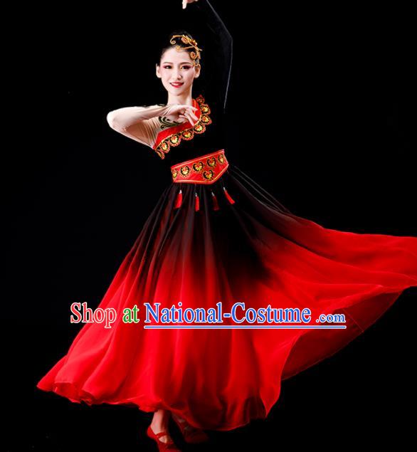 Chinese Xinjiang Dance Red Dress Ethnic Dance Costume Uyghur Nationality Stage Performance Clothing