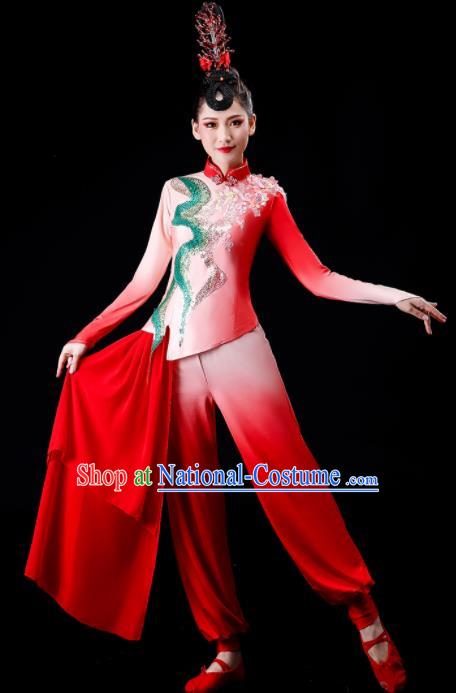 Chinese Stage Performance Clothing Drum Dance Red Outfit Yangko Dance Costume