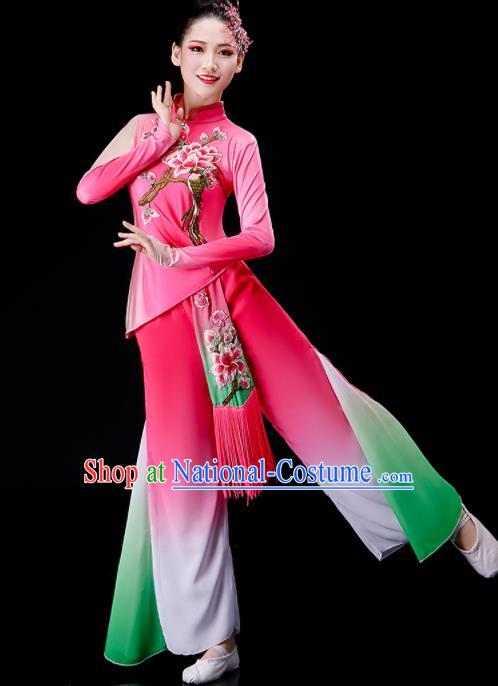 Chinese Stage Performance Clothing Yangko Dance Pink Outfit Folk Dance Costume