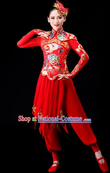 Chinese Drum Dance Red Outfit Yangko Dance Costume Stage Performance Clothing