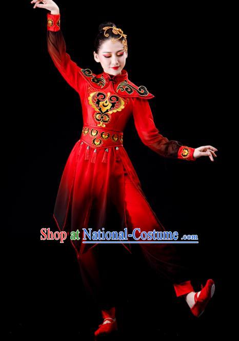 Chinese Folk Dance Costume Stage Performance Clothing Waist Drum Dance Red Outfit