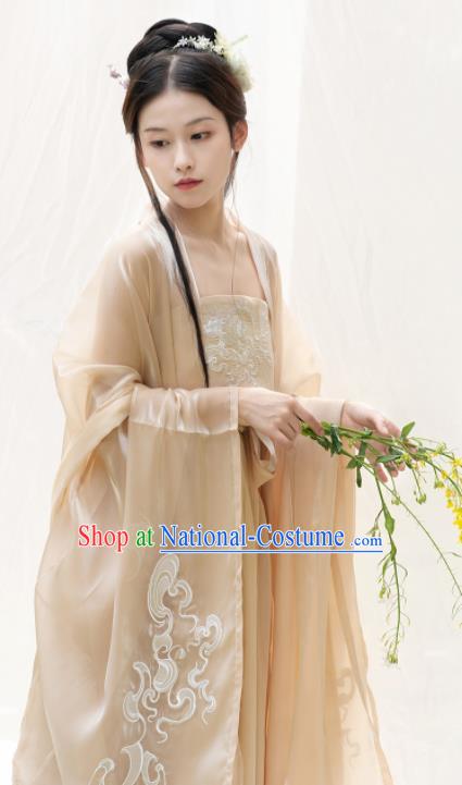 Chinese Ancient Palace Princess Apricot Dress Tang Dynasty Garment Costumes Traditional Embroidered Hanfu Clothing