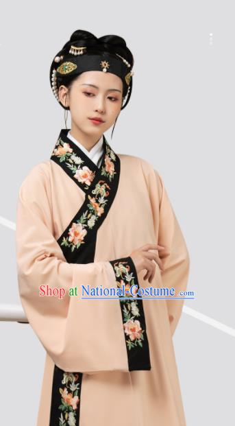 Chinese Traditional Embroidered Hanfu Long Gown Ancient Noble Woman Apricot Dress Ming Dynasty Garment Costume