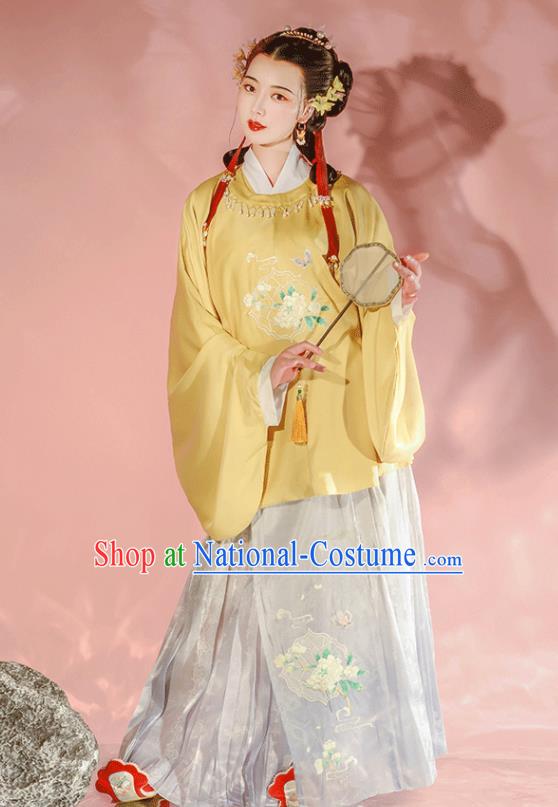 Chinese Ming Dynasty Young Lady Garment Costumes Traditional Hanfu Dress Ancient Embroidered Blouse and Skirt Clothing