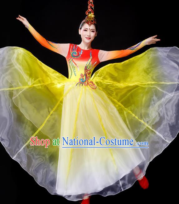 Chinese Modern Dance Yellow Dress Opening Dance Costume Chorus Group Stage Performance Clothing