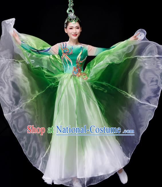 Chinese Chorus Group Stage Performance Clothing Modern Dance Green Dress Opening Dance Costume