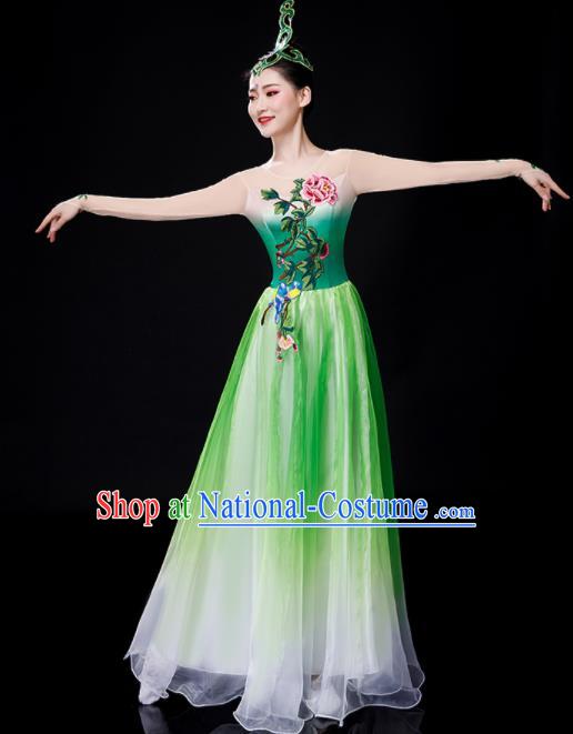 Chinese Modern Dance Green Dress Opening Dance Costume Spring Festival Gala Stage Performance Clothing