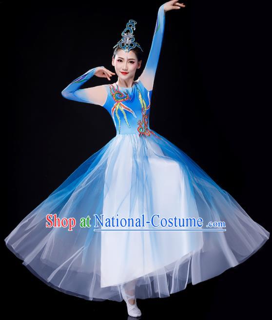 Chinese Spring Festival Gala Stage Performance Clothing Modern Dance Blue Dress Opening Dance Costume