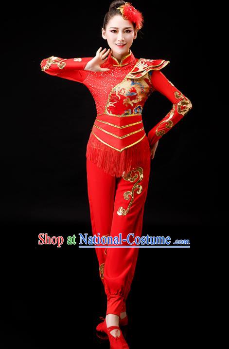 Chinese Drum Dance Stage Performance Clothing Yangko Dance Red Outfit Folk Dance Costume