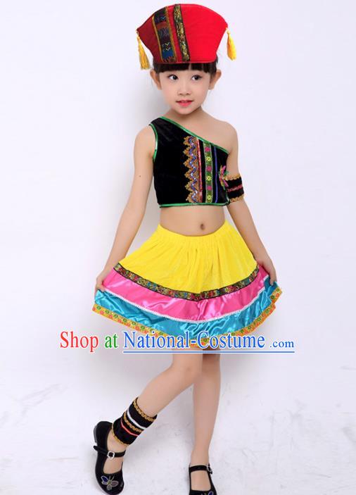 Chinese Ethnic Stage Performance Clothing Li Nationality Girl Dress Outfit Folk Dance Garment Costume