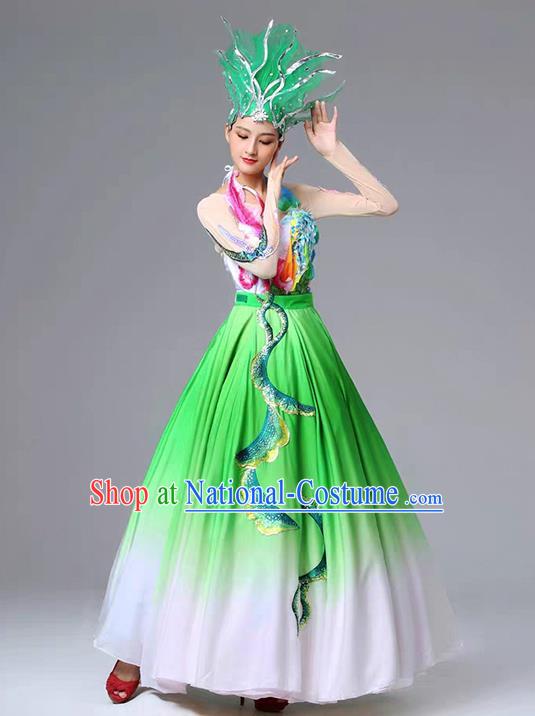 Chinese Classical Dance Clothing Spring Festival Gala Stage Performance Garment Costume Flower Dance Green Dress