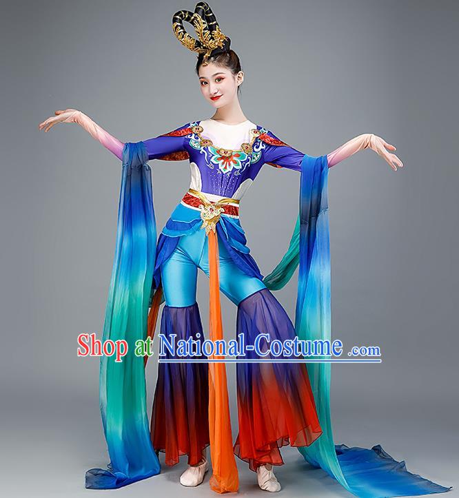 Chinese Dun Huang Flying Apsaras Dance Blue Outfit Classical Dance Clothing Spring Festival Gala Stage Performance Garment Costume