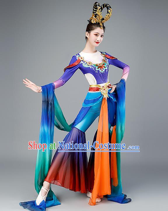 Chinese Dun Huang Flying Apsaras Dance Blue Outfit Classical Dance Clothing Spring Festival Gala Stage Performance Garment Costume