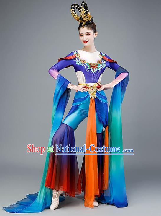 Chinese Dun Huang Flying Apsaras Dance Blue Outfit Classical Dance Clothing Spring Festival Gala Stage Performance Garment Costume