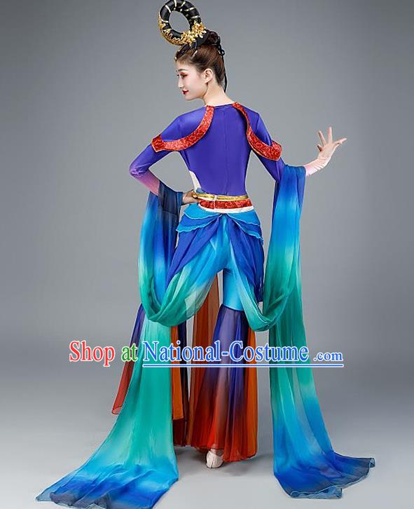 Chinese Dun Huang Flying Apsaras Dance Blue Outfit Classical Dance Clothing Spring Festival Gala Stage Performance Garment Costume