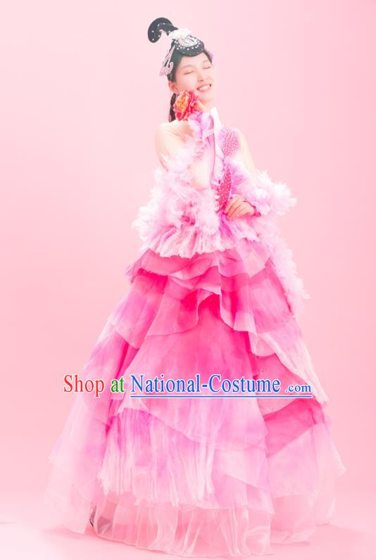 Chinese Spring Festival Gala Stage Performance Garment Costume Modern Dance Pink Dress Flower Dance Clothing