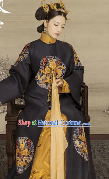 Chinese Ancient Court Queen Fu Cha Clothing Qing Dynasty Empress Garment Costumes