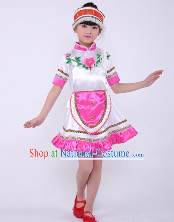 Chinese Bai Nationality Girl Dress Outfit Ethnic Dance Garment Costume Stage Performance Clothing