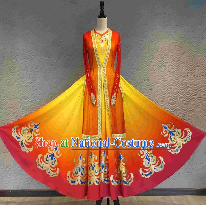 Chinese Xinjiang Ethnic Dance Costume Spring Festival Gala Stage Performance Clothing Uyghur Nationality Dance Dress