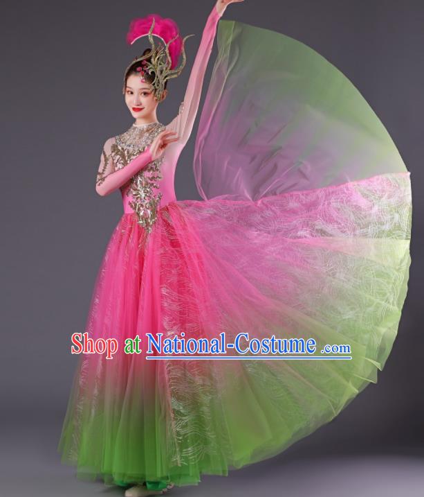 Chinese Modern Dance Costume Spring Festival Gala Opening Dance Clothing Women Group Dance Pink Dress