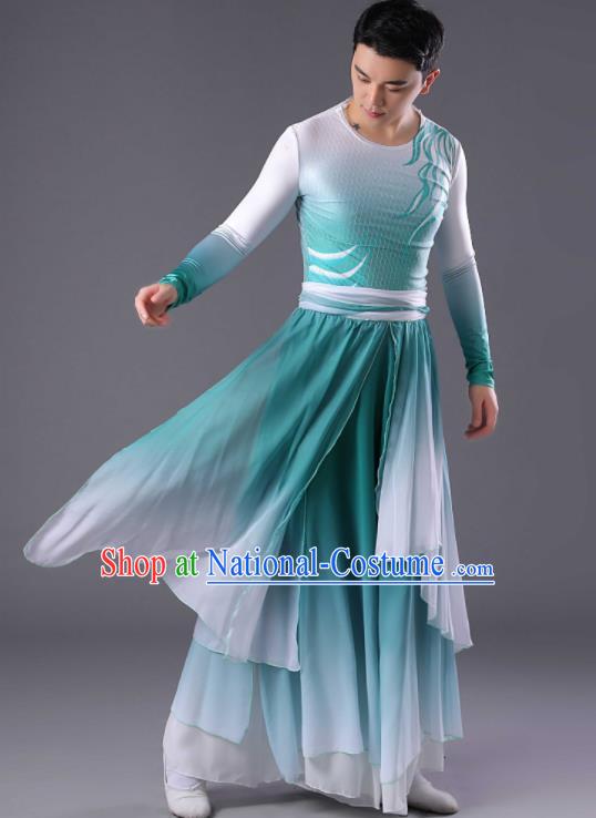 Chinese Spring Festival Gala Dance Clothing Men Drum Dance Green Outfit Classical Dance Costume